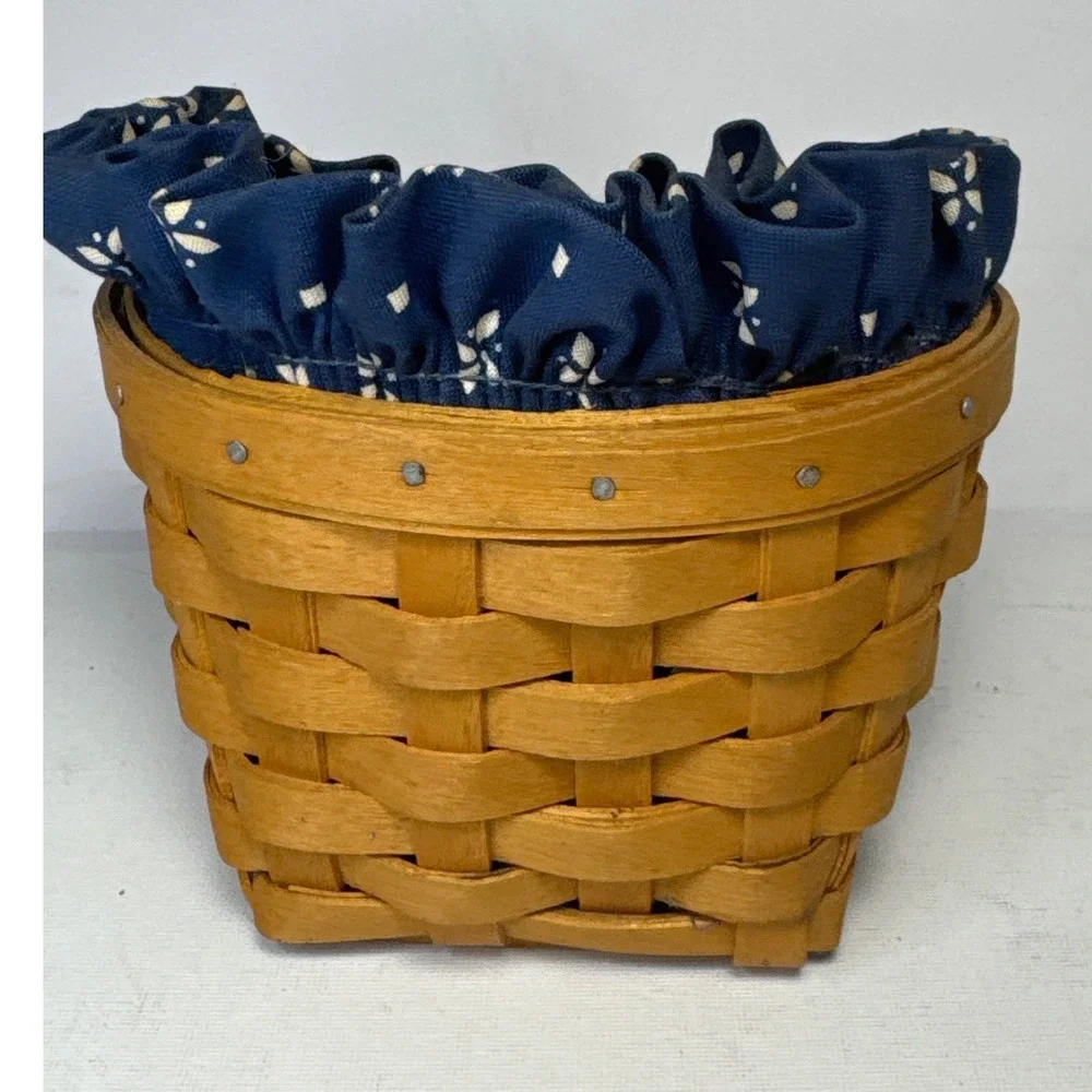 Longaberger Wall Basket 1988 Brown Navy Blue Excellent Handwoven Floral Liner